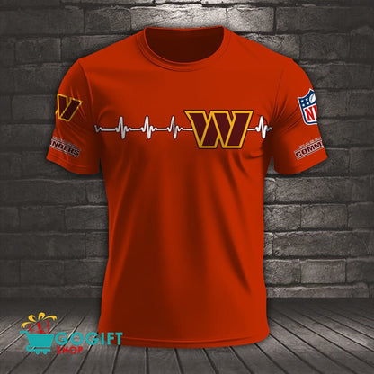 Washington Commanders Heart Beat Simple Style All Over Printed T-shirt