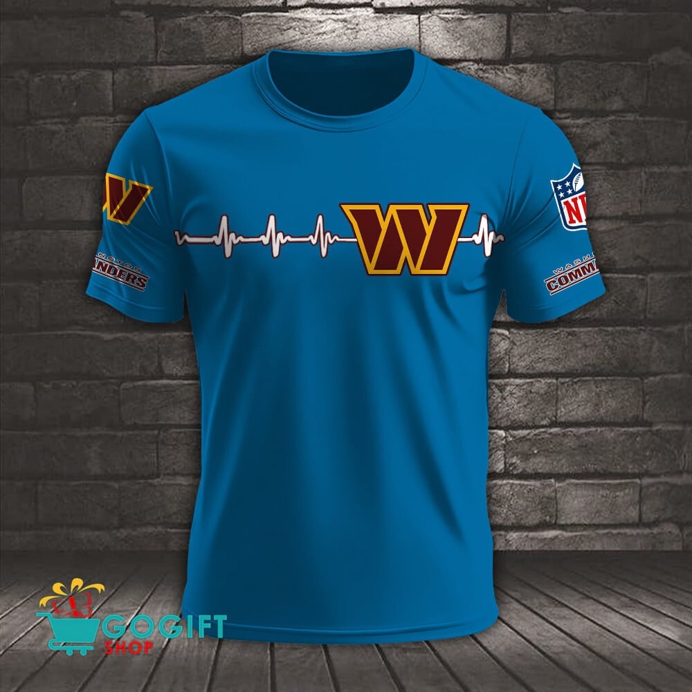 Washington Commanders Heart Beat Simple Style All Over Printed T-shirt