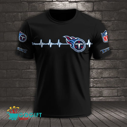 Tennessee Titans Heart Beat Simple Style All Over Printed T-shirt