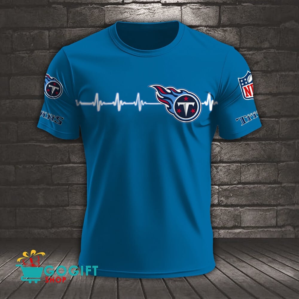 Tennessee Titans Heart Beat Simple Style All Over Printed T-shirt