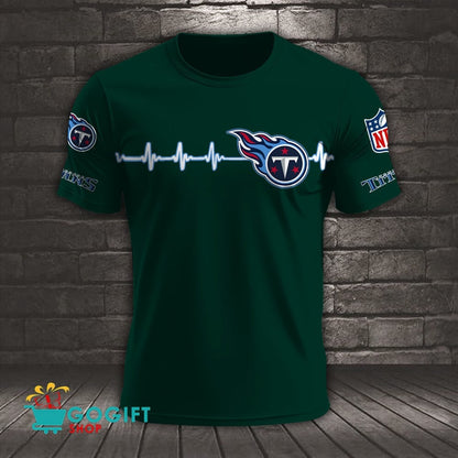 Tennessee Titans Heart Beat Simple Style All Over Printed T-shirt