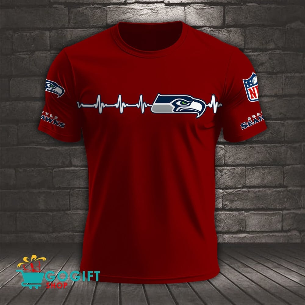 Seattle Seahawks Heart Beat Simple Style All Over Printed T-shirt