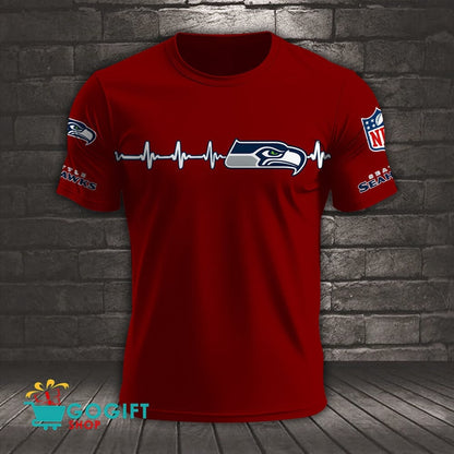 Seattle Seahawks Heart Beat Simple Style All Over Printed T-shirt