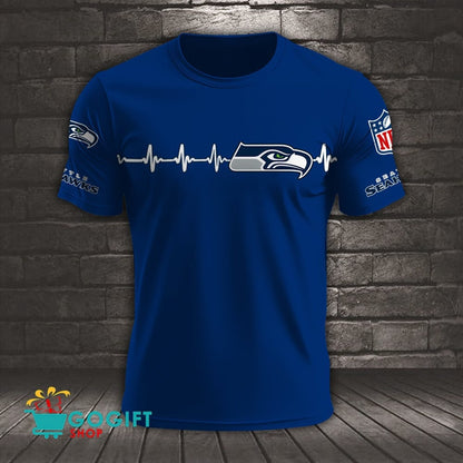 Seattle Seahawks Heart Beat Simple Style All Over Printed T-shirt