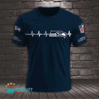 Seattle Seahawks Heart Beat Simple Style All Over Printed T-shirt