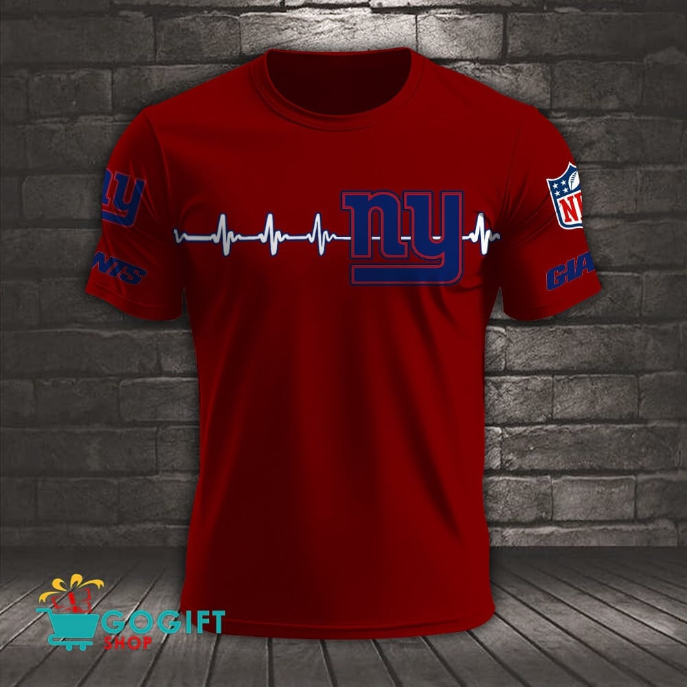 New York Giants Heart Beat Simple Style All Over Printed T-shirt