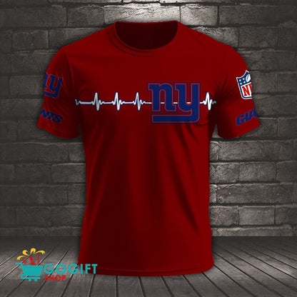 New York Giants Heart Beat Simple Style All Over Printed T-shirt