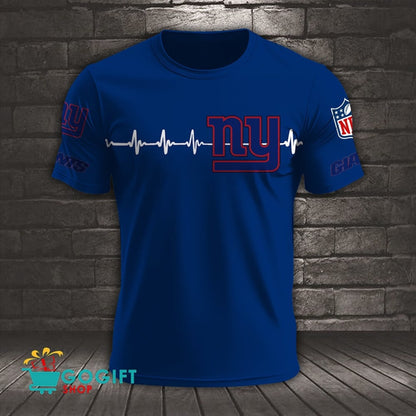 New York Giants Heart Beat Simple Style All Over Printed T-shirt
