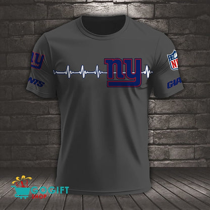 New York Giants Heart Beat Simple Style All Over Printed T-shirt