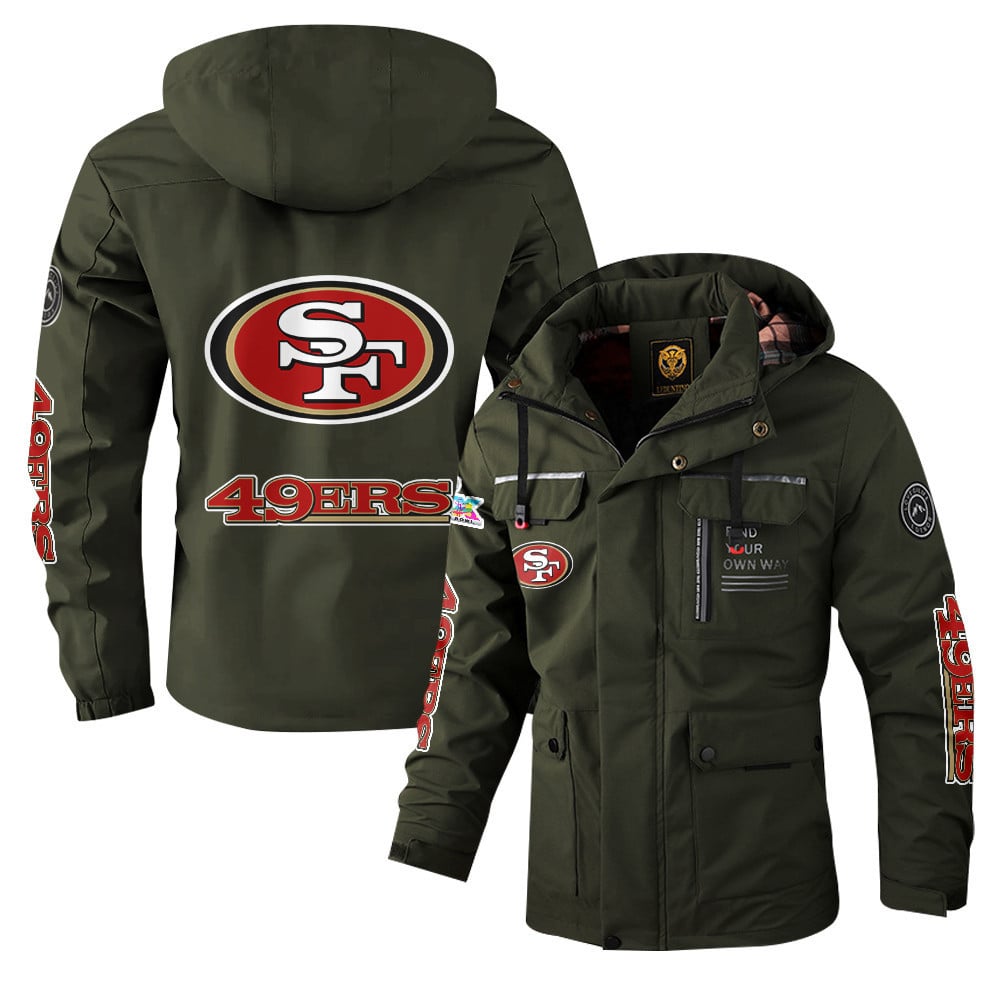 San Francisco 49ers 2026 Super Bowl LX Army Green Parka Coat – Printed Logos