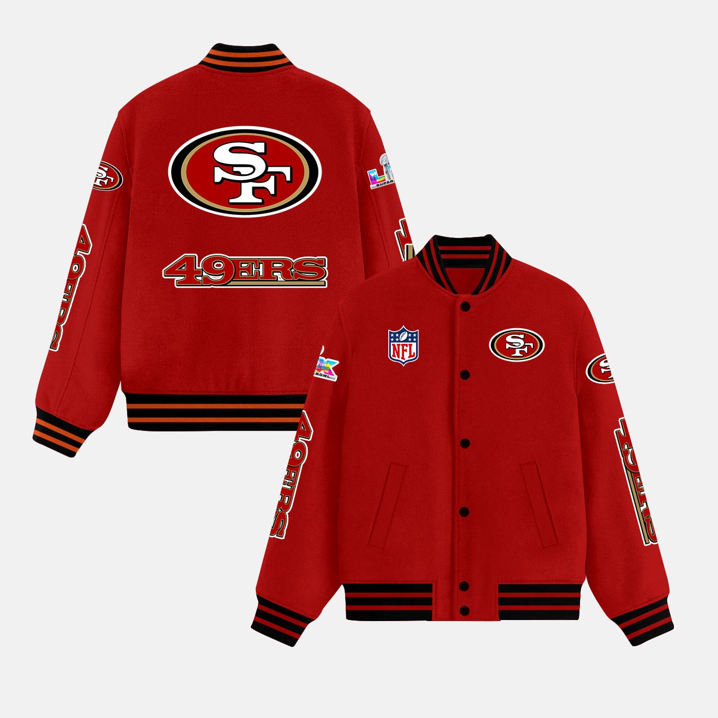San Francisco 49ers Varsity Jacket – Fully Embroidered Logos, Fan Edition