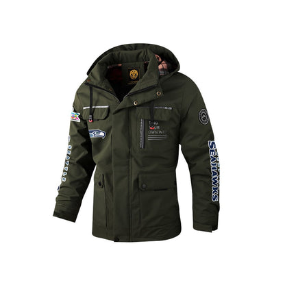 Seattle Seahawks 2026 Super Bowl LX Army Green Parka Coat – Printed Logos