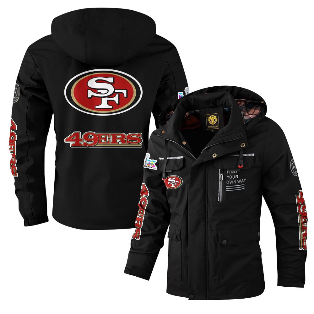 San Francisco 49ers 2026 Super Bowl LX Black Parka Coat – Printed Logos