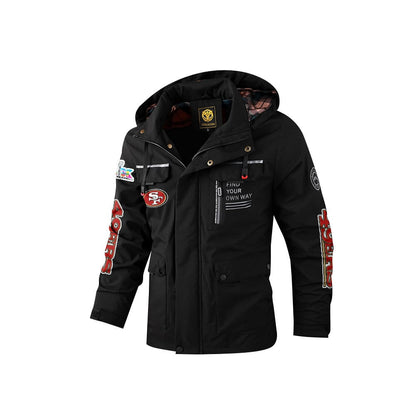 San Francisco 49ers 2026 Super Bowl LX Black Parka Coat – Printed Logos