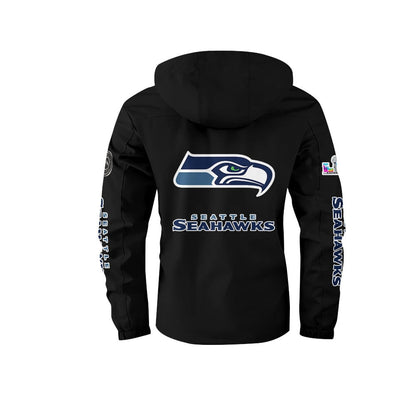 Seattle Seahawks 2026 Super Bowl LX Black Parka Coat – Printed Logos