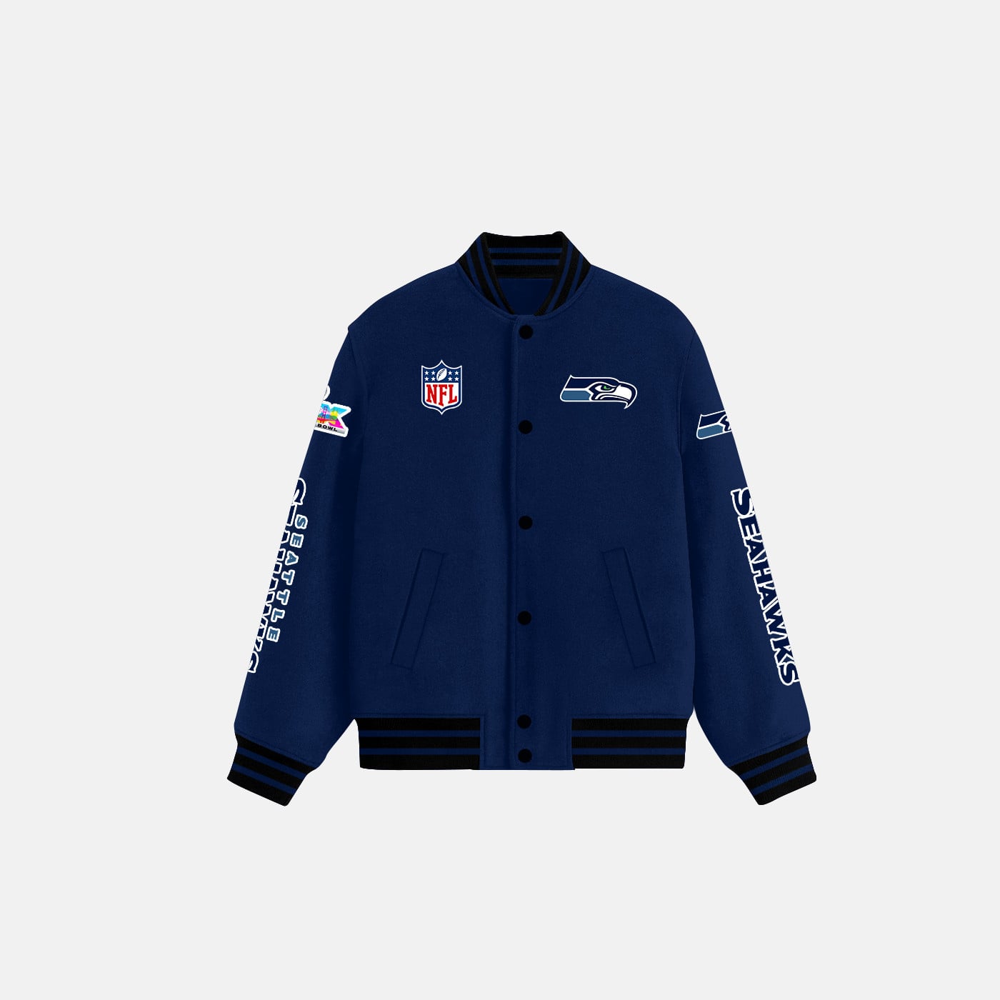 Seattle Seahawks Varsity Jacket – Fully Embroidered Logos, Fan Edition
