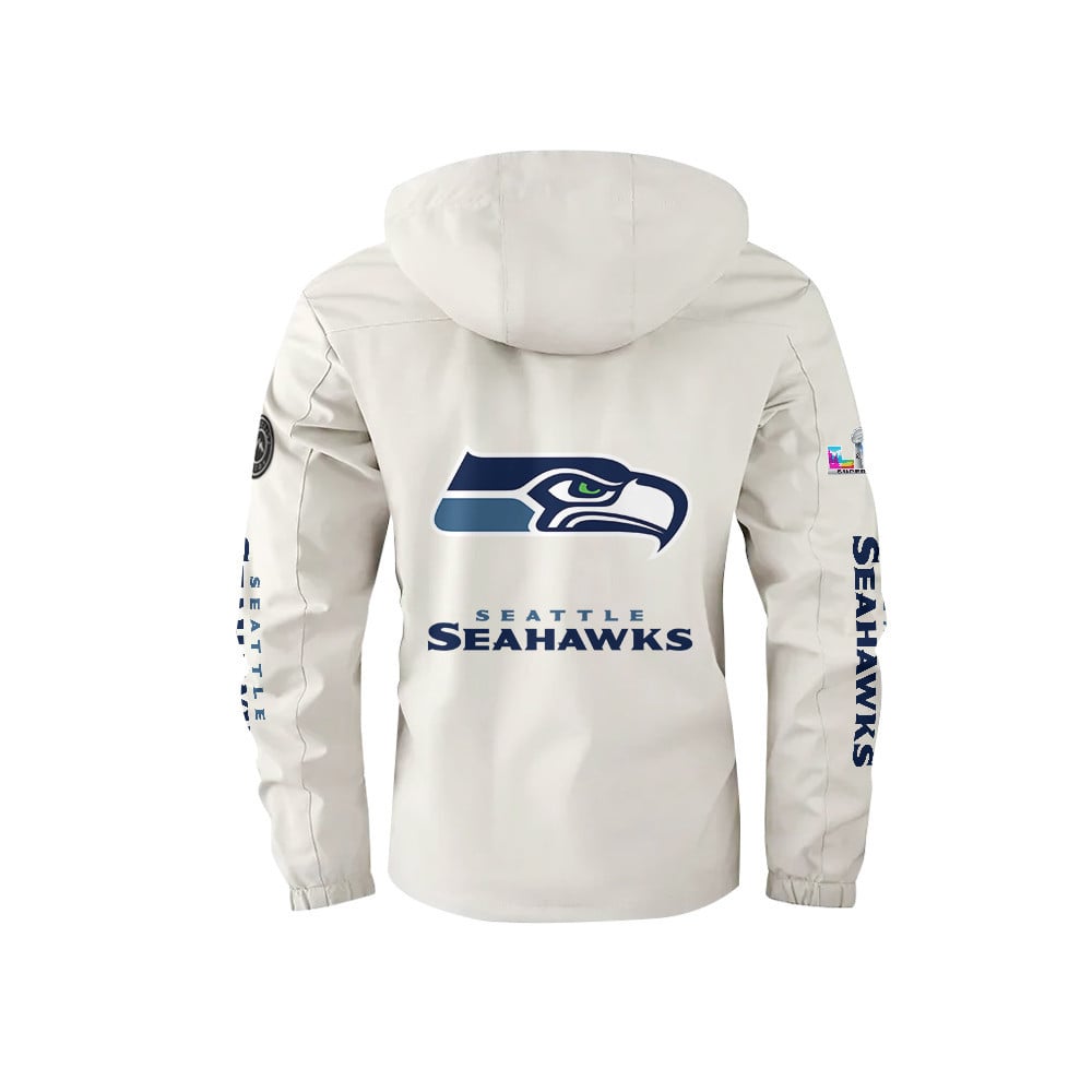 Seattle Seahawks 2026 Super Bowl LX White Parka Coat – Printed Logos