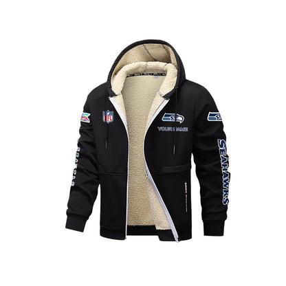 Seattle Seahawks 2026 Super Bowl LX Black Fleece Zip-Up Jacket – Printed Logos, Personalized Name