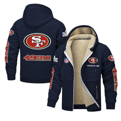San Francisco 49ers 2026 Super Bowl LX Navy Fleece Zip-Up Jacket – Printed Logos, Personalized Name