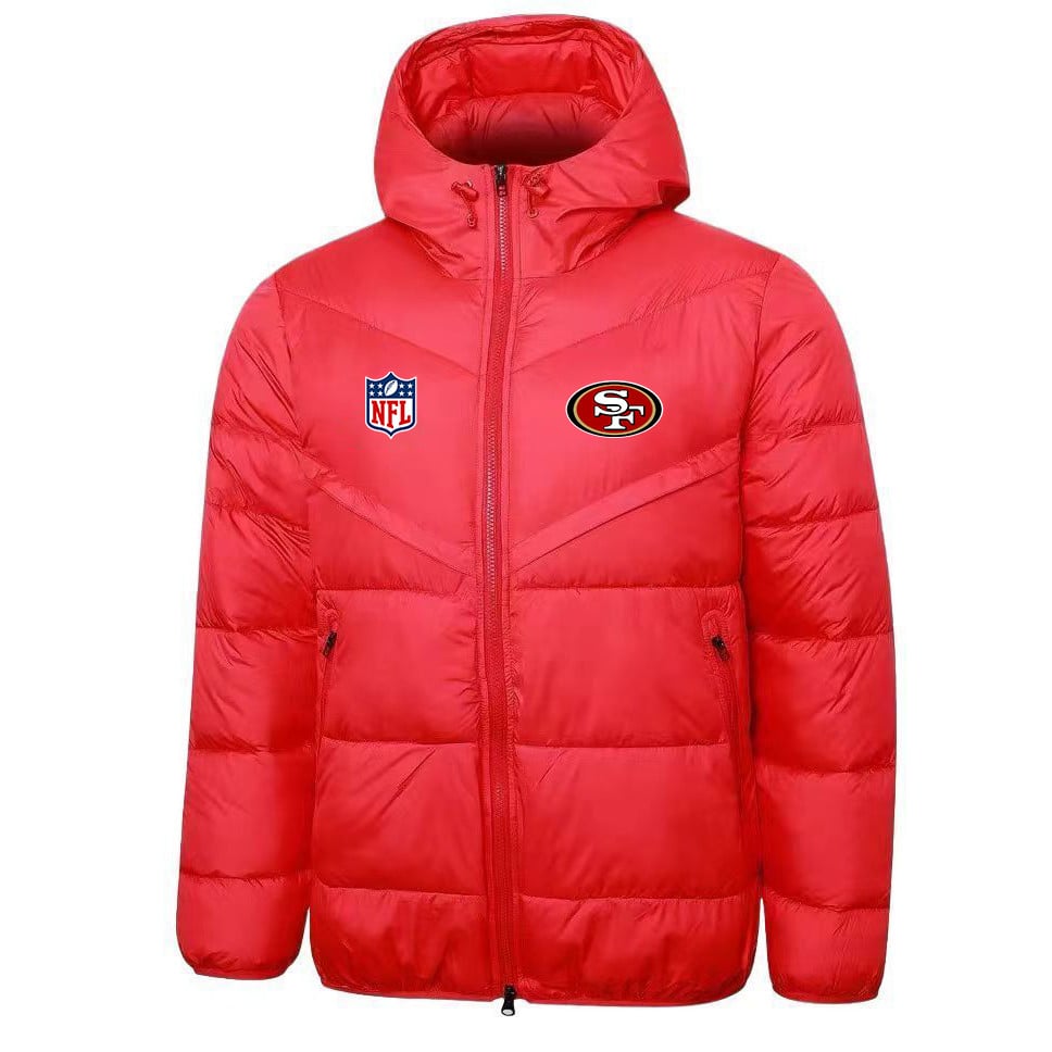 San Francisco 49ers Red Quilt Down Jacket - Heat-Printed Logos