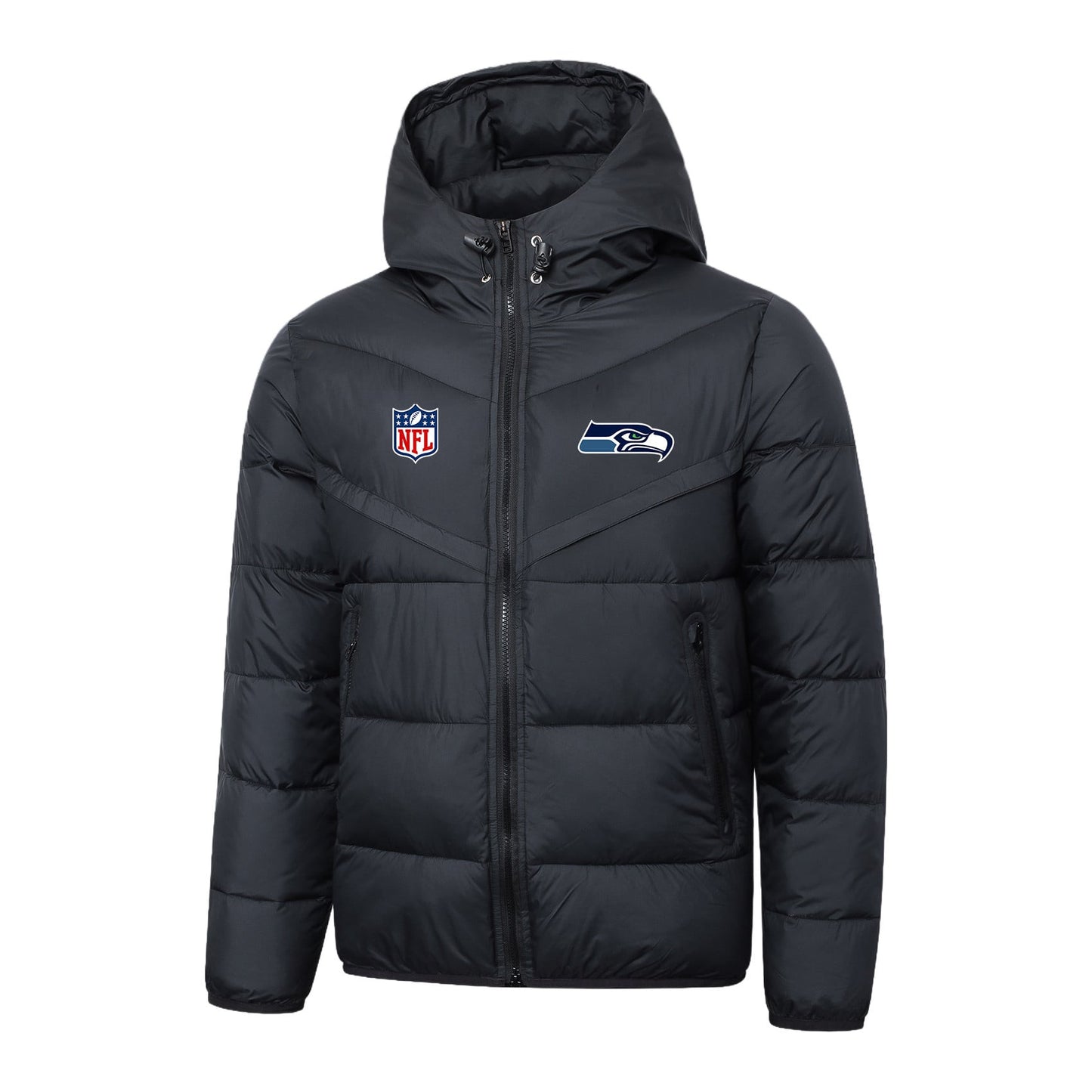 Seattle Seahawks Black Quilt Down Jacket - Heat-Printed Logos