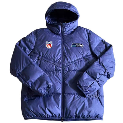 Seattle Seahawks Navy Blue Quilt Down Jacket - Heat-Printed Logos