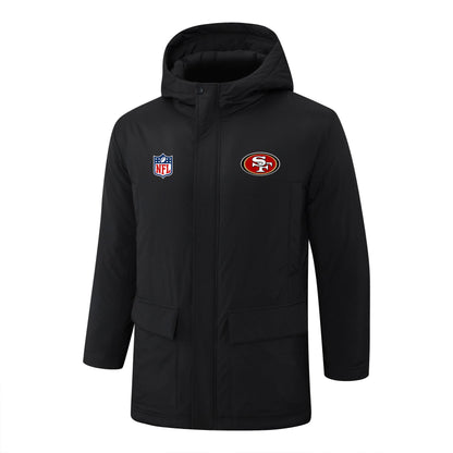 San Francisco 49ers Padded Parka Jacket Navy - Heat Printed Logo, Fan Gear