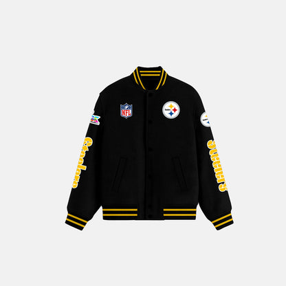 Pittsburgh Steelers Varsity Jacket – Fully Embroidered Logos, Fan Edition