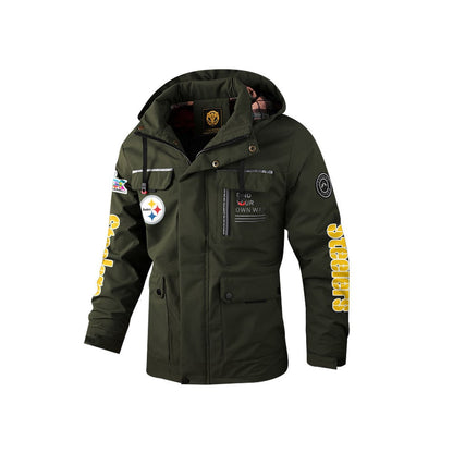 Pittsburgh Steelers 2026 Super Bowl LX Army Green Parka Coat – Printed Logos