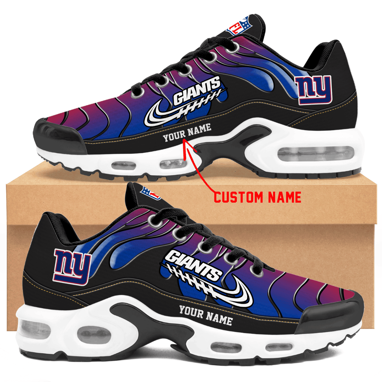 New York Giants Ombre Limited Edition Custom Name Air Max Shoes Sneakers For Men And Women