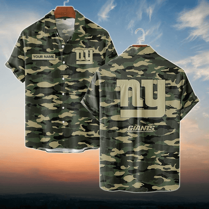 New York Giants NFL Dark Camo Custom Name Hawaiian Shirt
