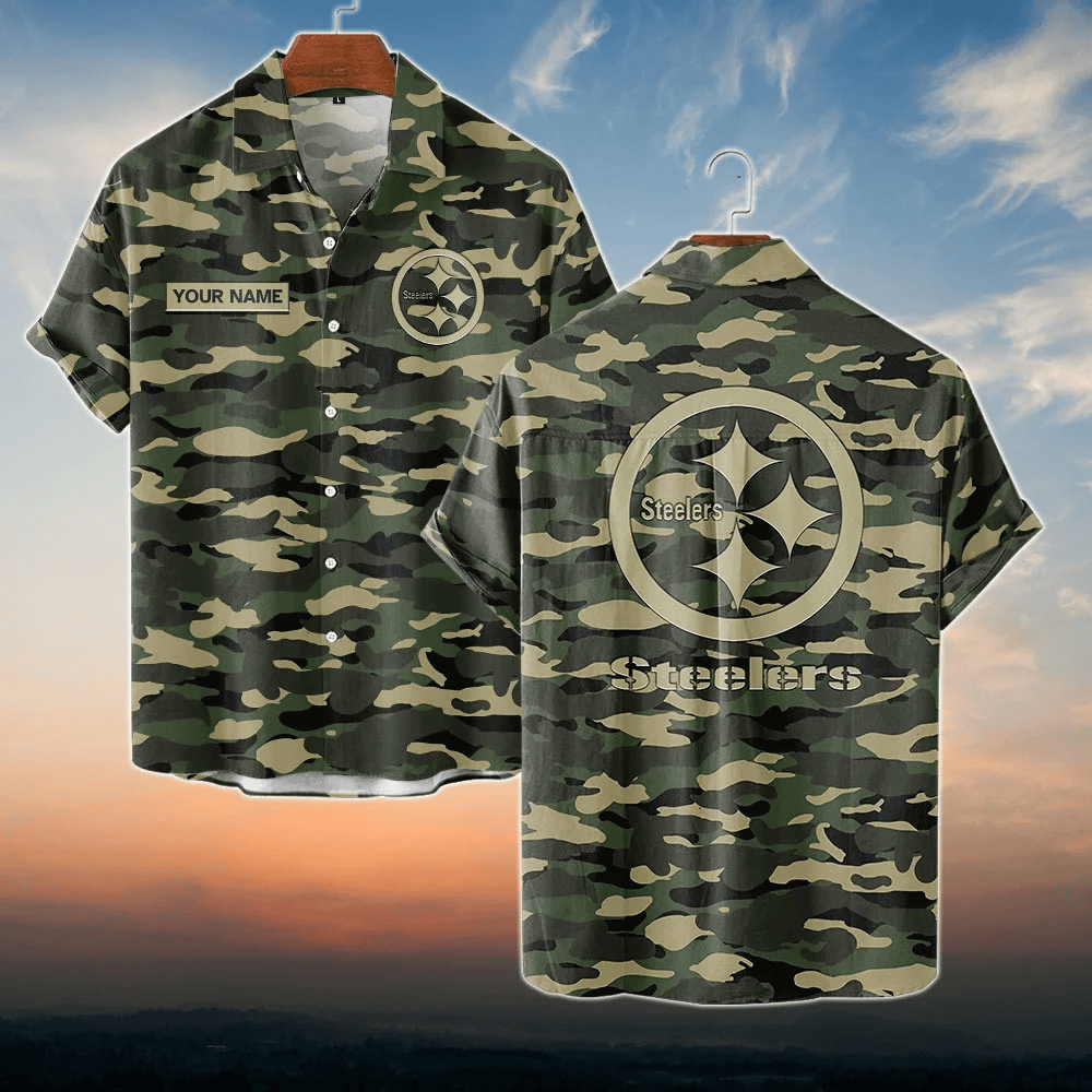 Pittsburgh Steelers NFL Dark Camo Custom Name Hawaiian Shirt