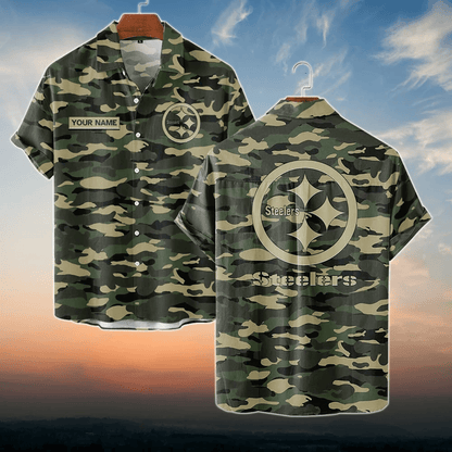 Pittsburgh Steelers NFL Dark Camo Custom Name Hawaiian Shirt