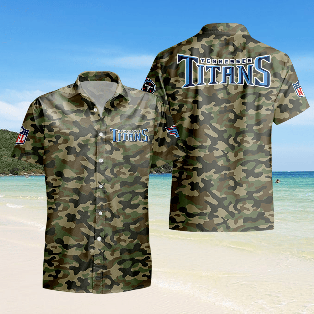 Tennessee Titans Camo Hawaiian Shirt - Green