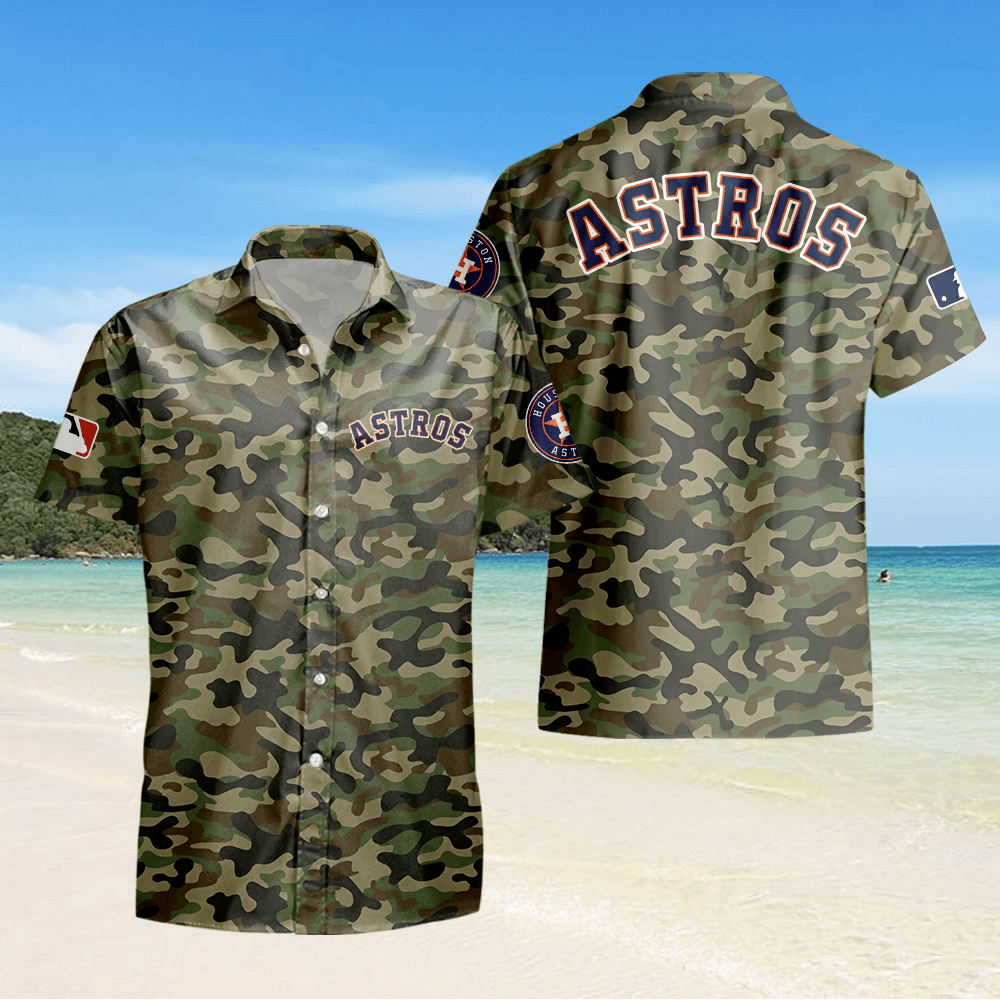 Houston Astros Camo Hawaiian Shirt - Green