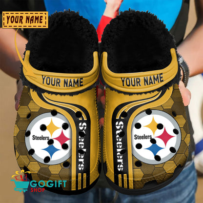 Pittsburgh Steelers Honeycomb Pattern Custom Name Fleece Crocs Clogs Shoes