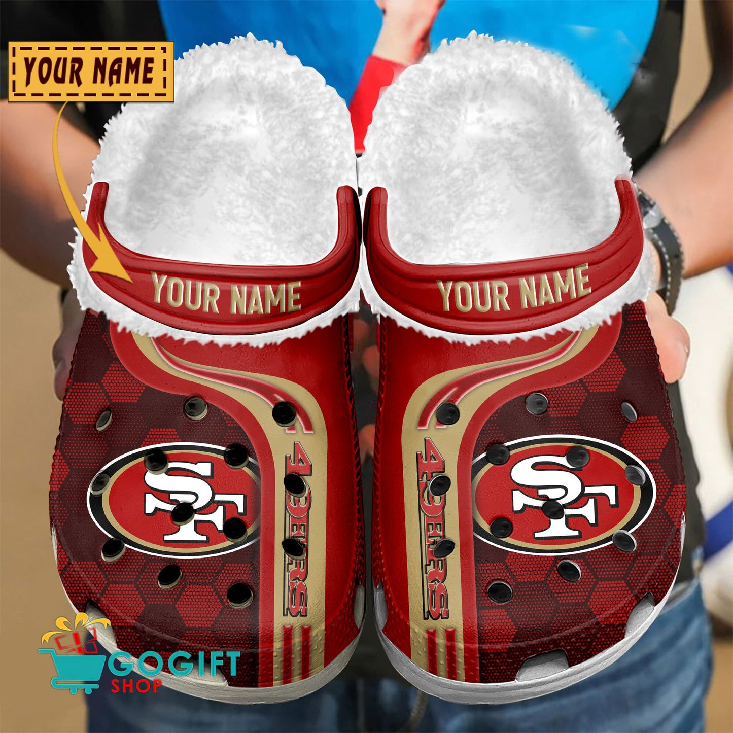 San Francisco 49ers Honeycomb Pattern Custom Name Fleece Crocs Clogs Shoes
