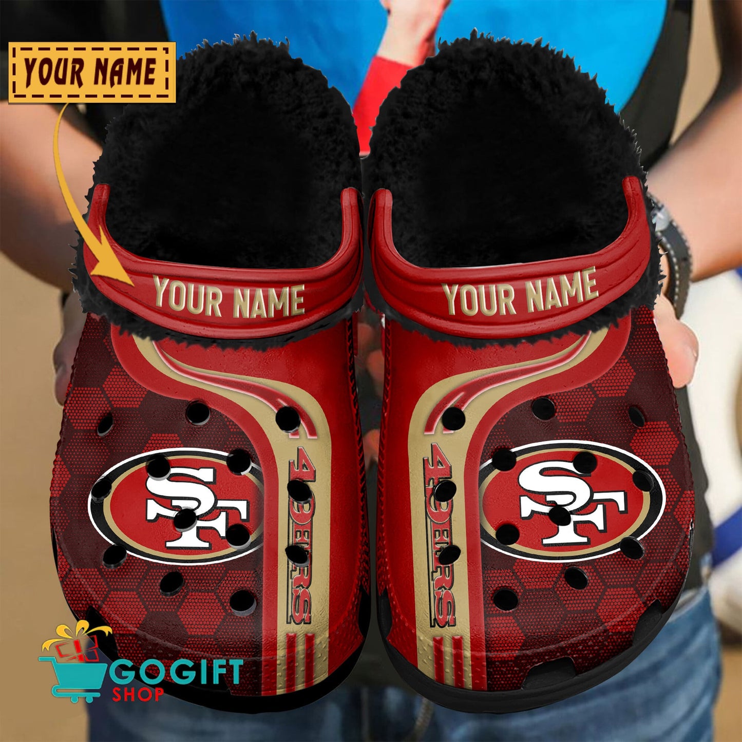 San Francisco 49ers Honeycomb Pattern Custom Name Fleece Crocs Clogs Shoes