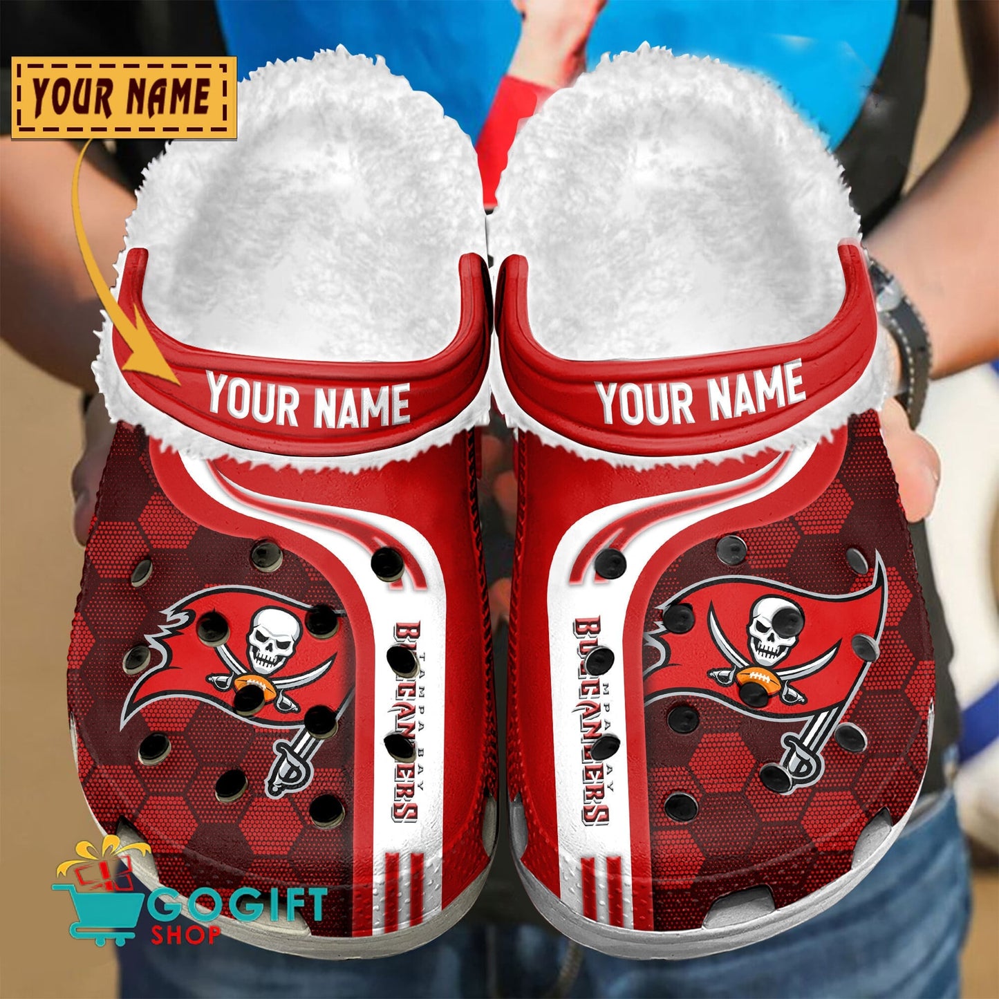 Tampa Bay Buccaneers Honeycomb Pattern Custom Name Fleece Crocs Clogs Shoes