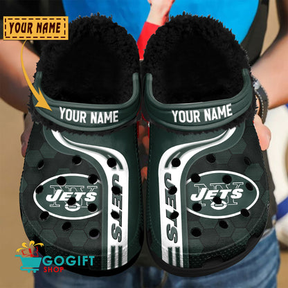 New York Jets Honeycomb Pattern Custom Name Fleece Crocs Clogs Shoes