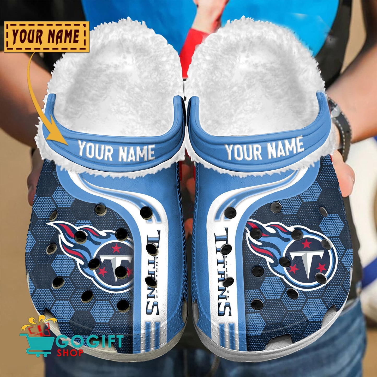 Tennessee Titans Honeycomb Pattern Custom Name Fleece Crocs Clogs Shoes