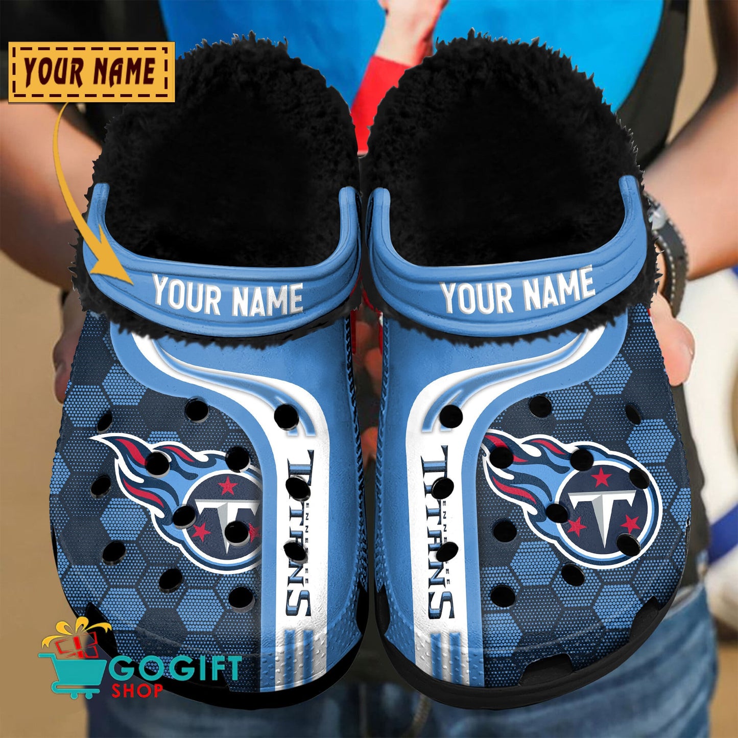 Tennessee Titans Honeycomb Pattern Custom Name Fleece Crocs Clogs Shoes