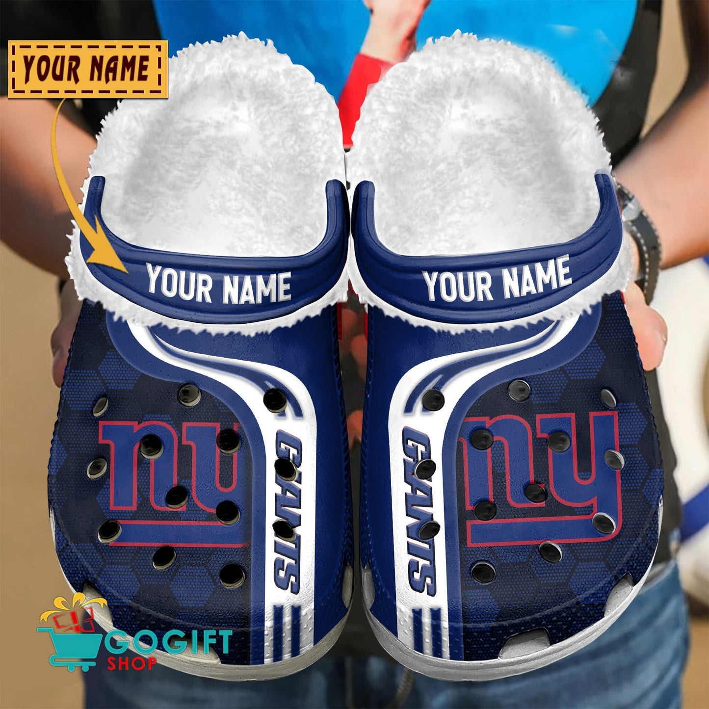 New York Giants Honeycomb Pattern Custom Name Fleece Crocs Clogs Shoes
