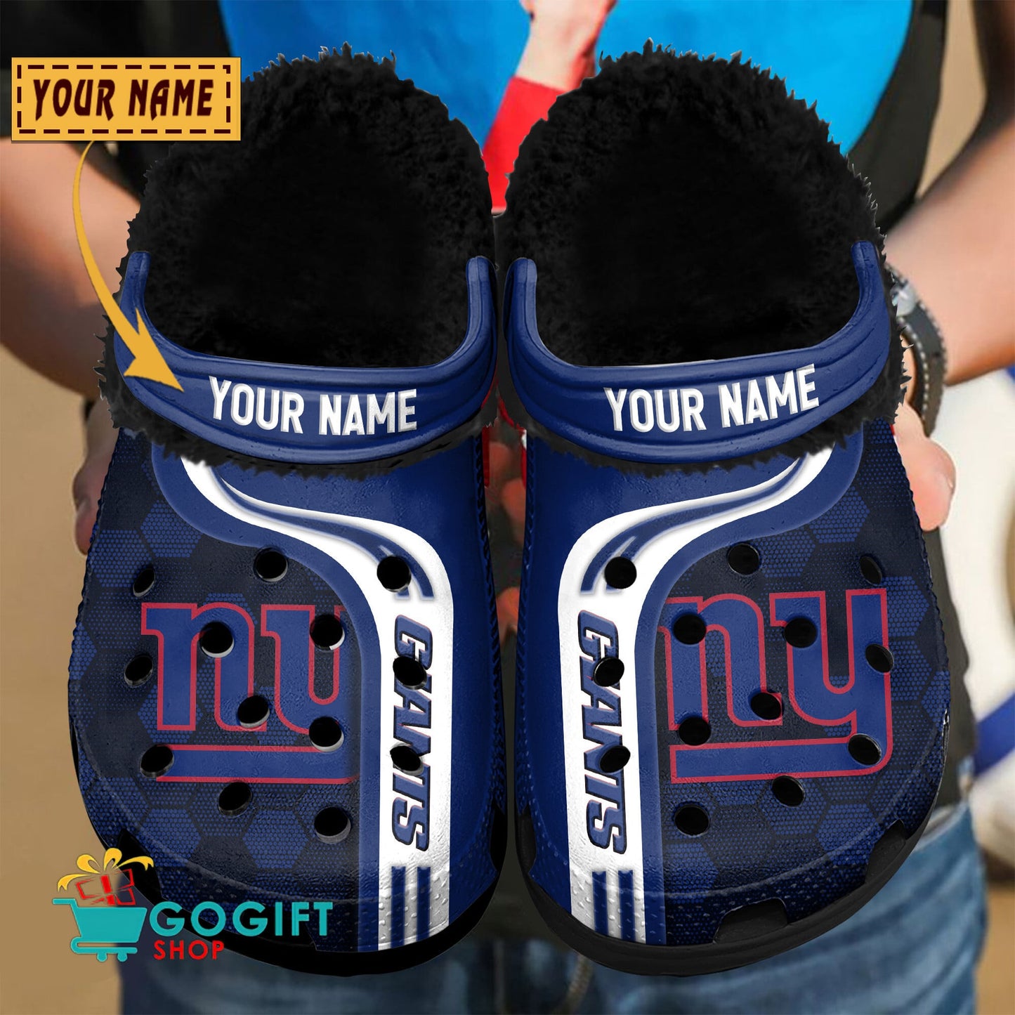 New York Giants Honeycomb Pattern Custom Name Fleece Crocs Clogs Shoes