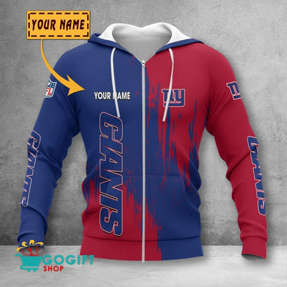 New York Giants Custom Name Scratched Color 3D Printed Zip Hoodie