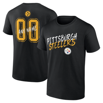 Pittsburgh Steelers Hustle Custom Name & Number T-Shirt - Black