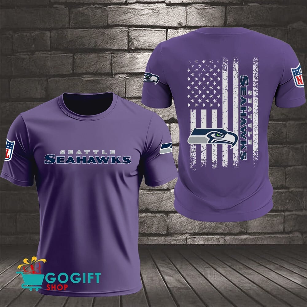 Seattle Seahawks US Flag Vintage Style All Over Printed T-shirt