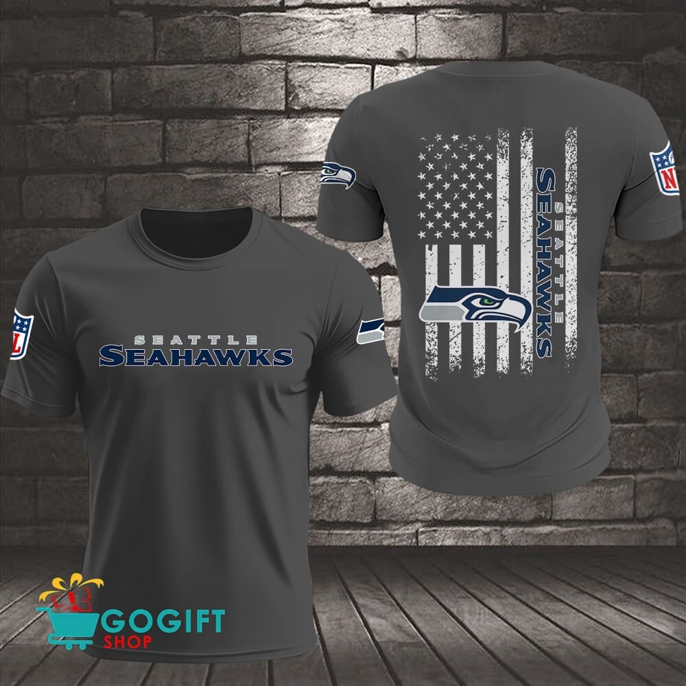 Seattle Seahawks US Flag Vintage Style All Over Printed T-shirt