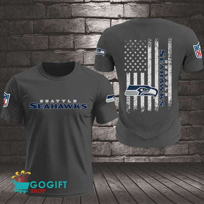 Seattle Seahawks US Flag Vintage Style All Over Printed T-shirt