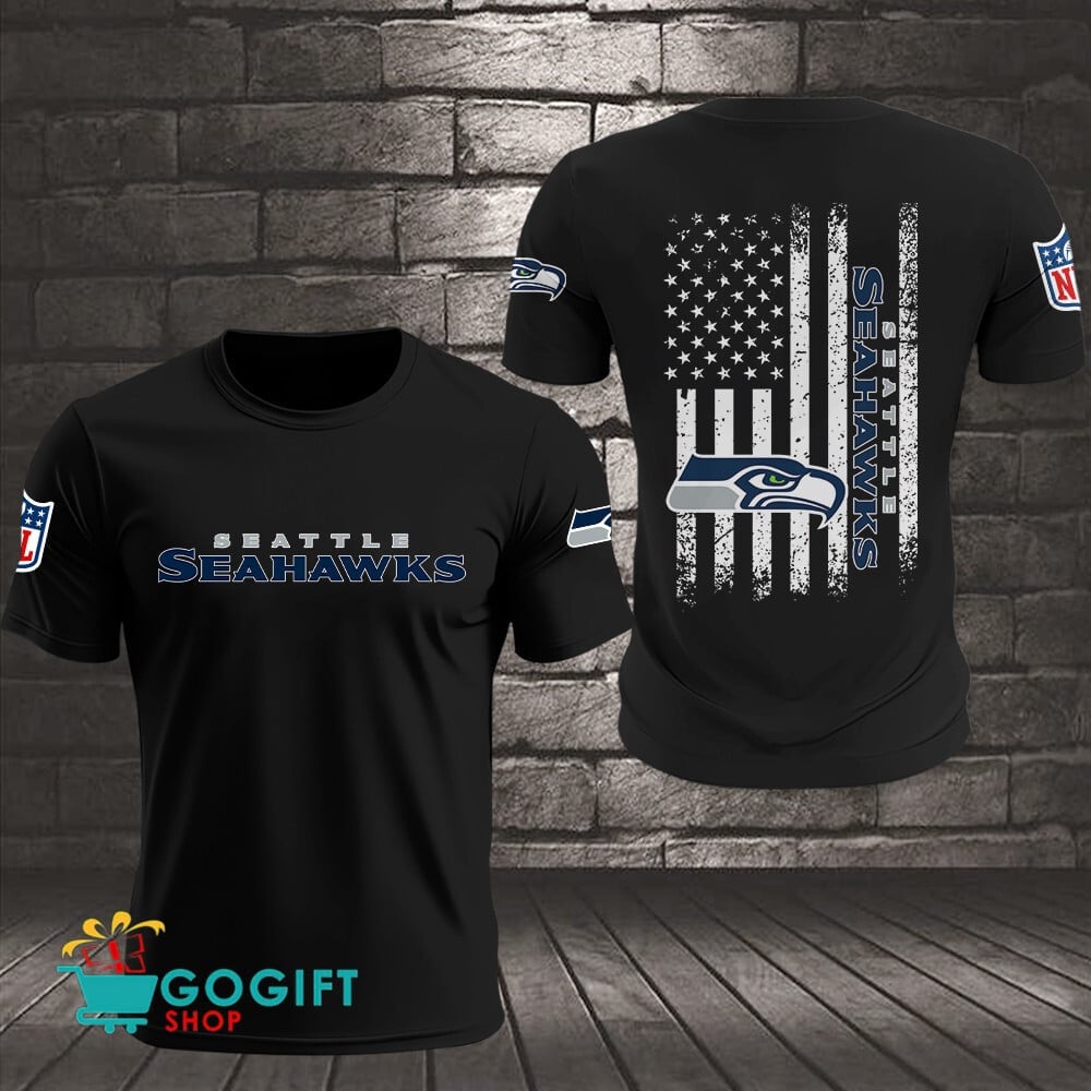 Seattle Seahawks US Flag Vintage Style All Over Printed T-shirt